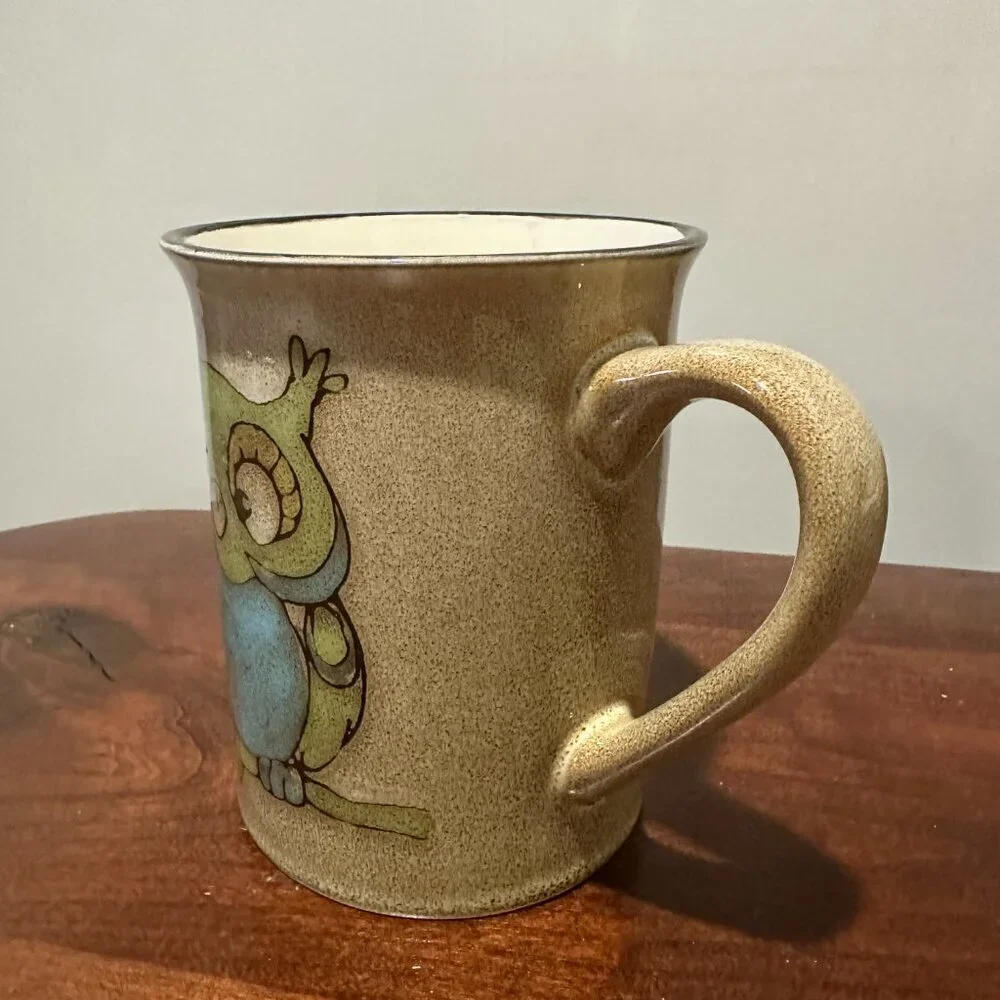 Pier 1 Owl Buddy Stoneware Coffee Mug Brown 16 oz Cup Twee Cottagecore Gift